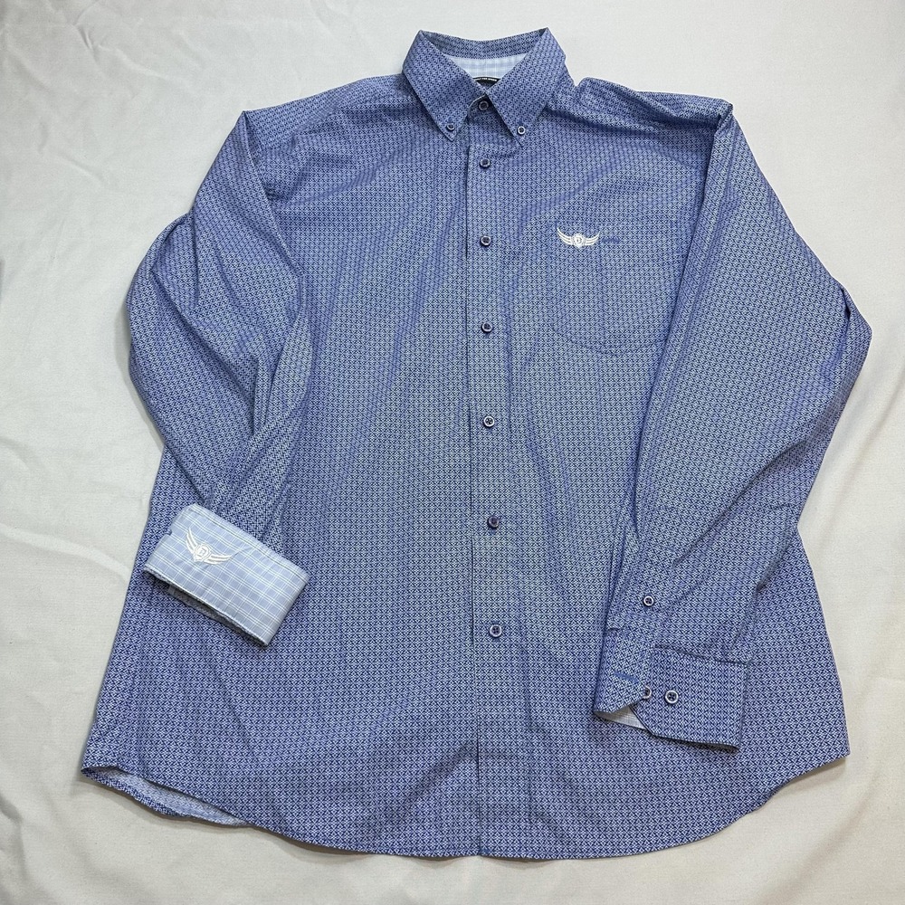 Ariat Relentless Shirt Mens L Blue Geometric Embroidered Rodeo Western